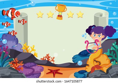 Frame template design with mermaid under the sea illustration