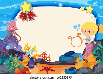 Frame template design with mermaid under the sea illustration