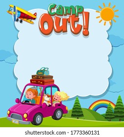 Frame template design with people driving in the field background illustration