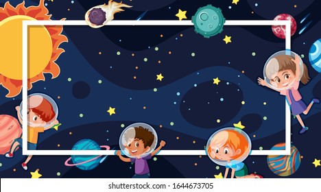 Frame template design with planets in space in background illustration