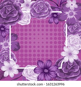 Frame template design with purple flowers illustration