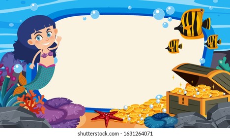 Frame template design with sea creatures  under the ocean illustration