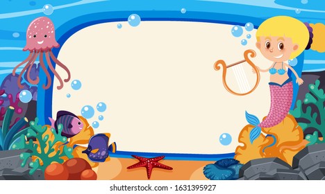 Frame template design with sea creatures  under the ocean illustration