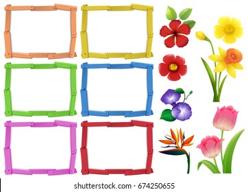 Plantilla de marco con diferentes tipos de ilustración de flores