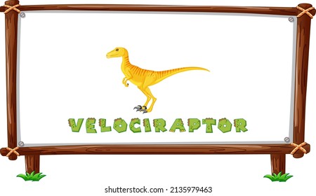 Frame template with dinosaurs and text velociraptor design inside illustration