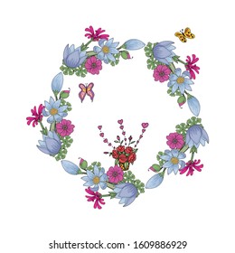 
frame template from doodle flowers isolated on white background