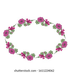 
frame template from doodle flowers isolated on white background