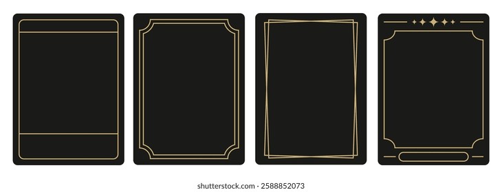 Frame template for esoteric cards, tarot cards.Line golden frame, minimalist esoteric border, mystic linear decoration.  Outline geometric rectangles.