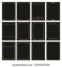 Frame template for esoteric cards, tarot cards.Line golden frame, minimalist esoteric border, mystic linear decoration.  Outline geometric rectangles.