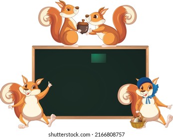 Frame template with four cute squirrels illustration