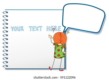 Frame template with girl writing on paper illustration