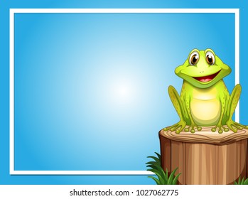 Frame template with happy frog on the log illustration