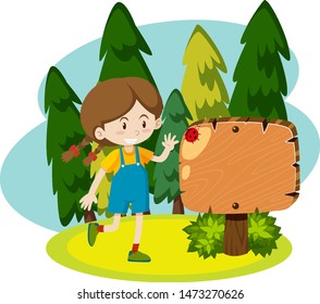 Frame template with happy girl in the park illustration