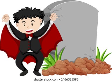 Frame template with happy kid in vampire costume illustration