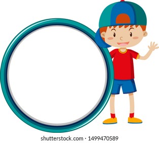 Frame template with happy kid waving illustration
