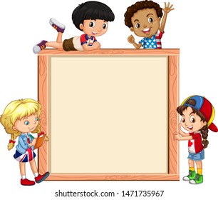 Frame template with happy kids illustration