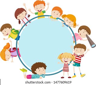 Frame template with happy kids  illustration