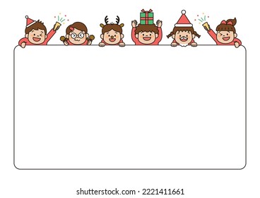 Frame template with Kids in costume for Christmas party