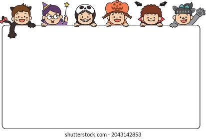 Frame template with Kids in costume for Halloween party