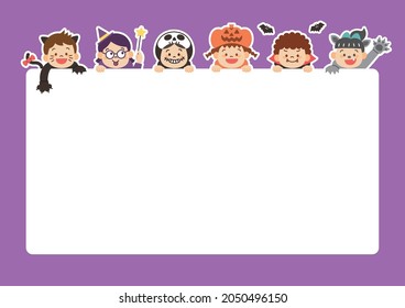 Frame template with Kids in costume for Halloween party