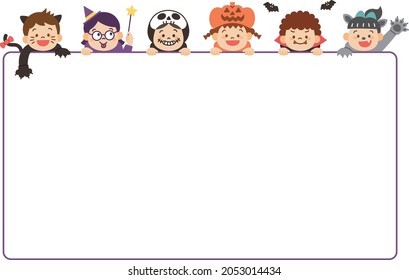 Frame template with Kids in costume for Halloween party