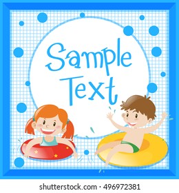 Frame template with kids in floating rings illustration