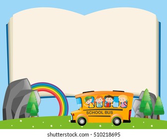 Frame template with kids on school bus illustration