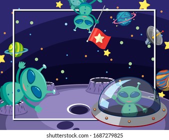 Frame template with many planets in the space background illustration