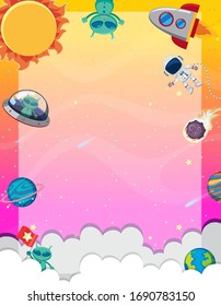 Frame template with many planets in the space background illustration