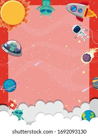 Frame template with many planets in the space background illustration