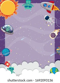 Frame-Vorlage mit vielen Planeten auf Weltraum-Hintergrund-Illustration