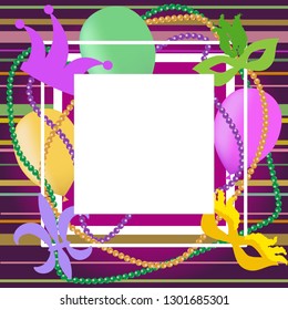 Frame template for Mardi Gras carnival. Vector illustration. EPS10.