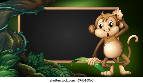 Frame template with monkey in the wild illustration