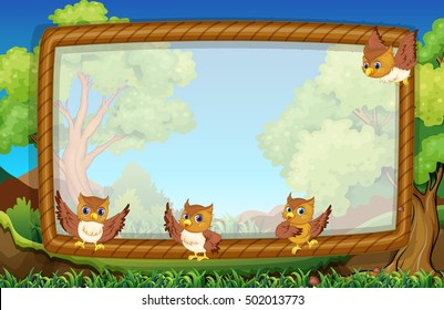 Frame template with owls in background	  illustration