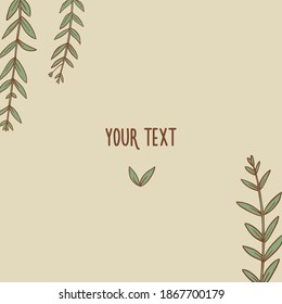 Frame template with parvifolia eucalyptus branches for postcards and social networks on beige background
