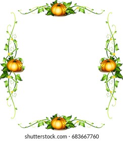 Frame Template With Pumpkin Plants Illustration