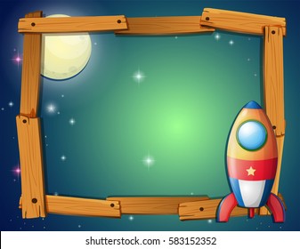 Frame template with rocket and fullmoon background illustration