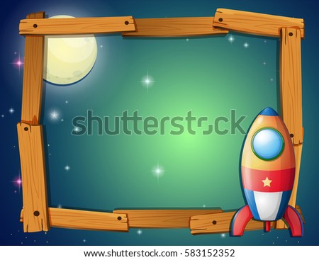 Frame template with rocket and fullmoon background illustration