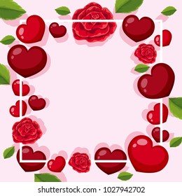 Frame template with rose and hearts illustration