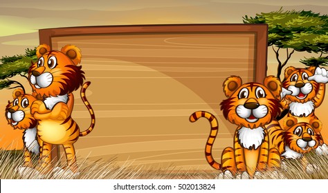 Frame template with tigers in the field illustration