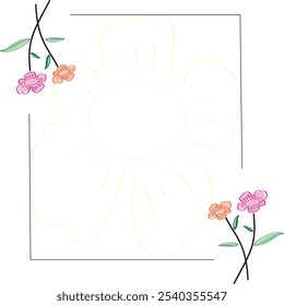 Frame template- twin flower simple background frame model. Easy to draw and illustrate.