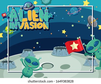 Frame template with two aliens in the space illustration