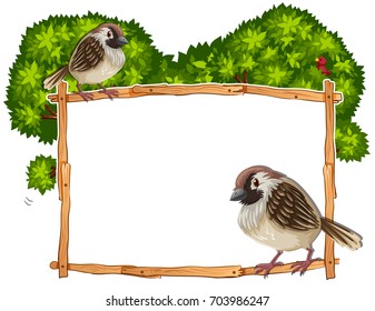 Frame template with two sparrows illustration
