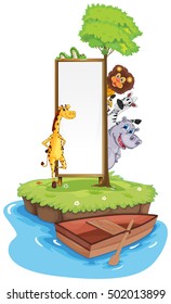Frame template with wild animals on island illustration