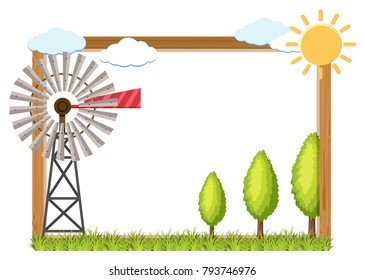 Frame template with wind turbine and trees illustration