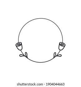 Frame template. Wreath. Round frame with roses. Hand drawn floral wreaths. Vector hand drawn design element. Round border with space for text. Rose wreath. Logo template. Plant frame. Flowers frame.