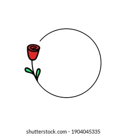 Frame template. Wreath. Round frame with roses. Hand drawn floral wreaths. Vector hand drawn design element. Round border with space for text. Rose wreath. Logo template. Plant frame. Flowers frame.