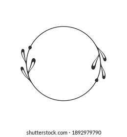 Frame template. Wreath. Round frame with vine. Hand drawn floral wreaths. Vector hand drawn design element. Round border with space for text. Leaf wreath. Logo template. Plant frame. Flowers frame.