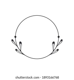 Frame template. Wreath. Round frame with vine. Hand drawn floral wreaths. Vector hand drawn design element. Round border with space for text. Leaf wreath. Logo template. Plant frame. Flowers frame.