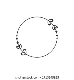 Frame template. Wreath. Round frame with vine. Hand drawn floral wreaths. Vector hand drawn design element. Wreath with heart. Leaf wreath. Logo template. Plant frame. Flowers frame. Round border.